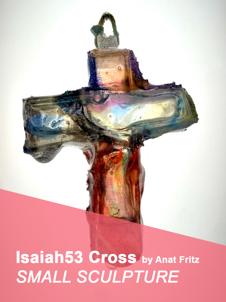 Custom Miniature Sculpture Pendant Isaiah53 cross by Anat Fritz